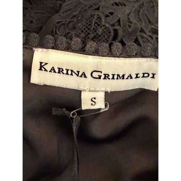 Karina Grimaldi Paula Black Lace Deep V Ruffle Long Sleeve Top NWT- Size S - Picture 6 of 7